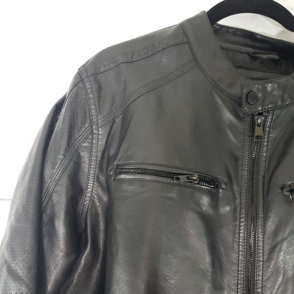 Men's Black Rivet faux vegan leather moto jacket - Picture 6 of 7